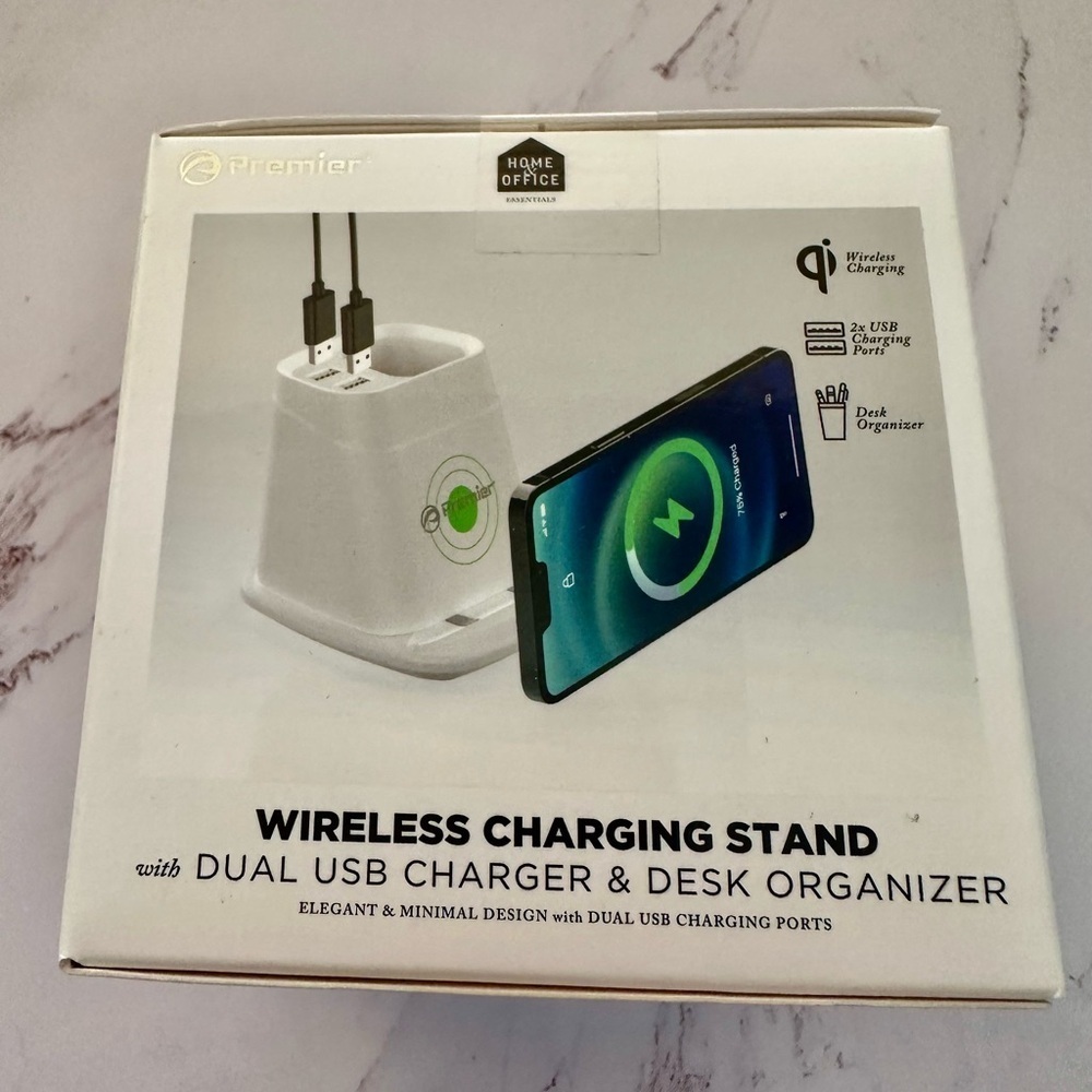 Premier White Wireless Charging Stand Desk Organizer with USB Ports Brand New